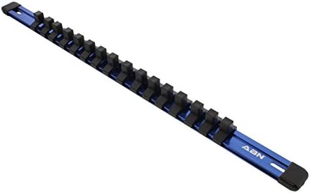 ABN Blue Aluminum SAE Socket Holder Rail 3-Piece Set  1/4in, 3/8in, 1/2in Socket Rails and 16 Clips Tool Organizer
