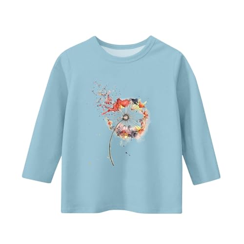 Teen Girls Floral 3/4 Length Sleeve Top Summer Crewneck Casual Athletic Blouse for Kids Soft (Sky Blue #6, 12-13 Years)3