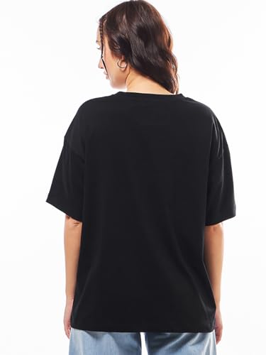 Image of Bewakoof Women's Being Cute is My Super Power Graphic Print 100% Cotton T-Shirt- Oversized Fit, Round Neck, Half Sleeve