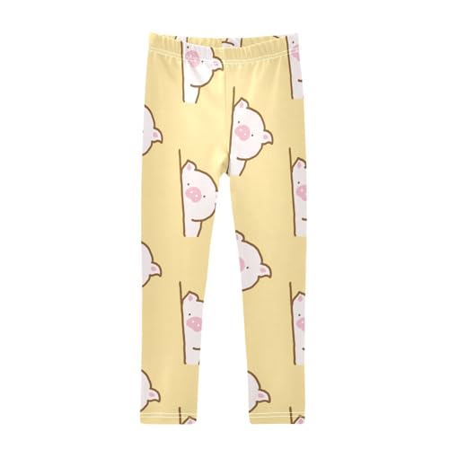 Pig on Yellow Girls Leggings,Workout Leggings for Girls Toddler Athletic Legging Size for 3-10T