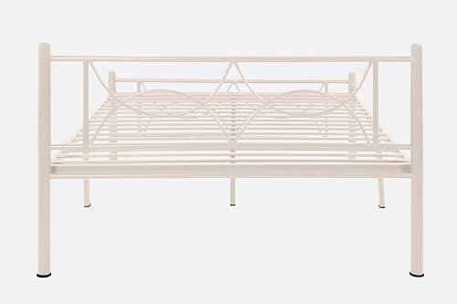 Image of Luno Metal King Size Bed Without Storage | Wrought Iron Double Bed with Headboard & Footboard | Sturdy Powder Coated Platform Bed King Size Cot for BedroomLivingRoom Ivory (75x72)