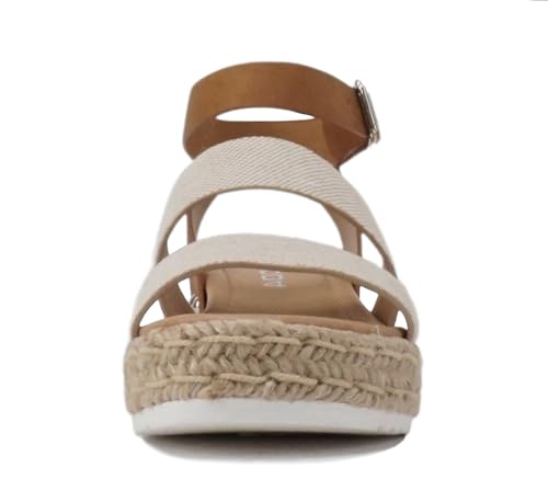 Image of Soda BRYCE-2 Kids /Children /Girls Open Toe Two Bands Espadrille Jute Platform Wedge Casual Fashion Flatform Sandals with Buckle Ankle Strap