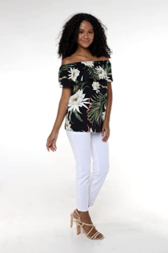 Image of Family Matching Hawaiian Clothes, Wispy Cereus Black | Lightweight 100% rayon • Family matching outfits • Tropical floral print • Beach vacations • Luaus • Cruises • Family photos