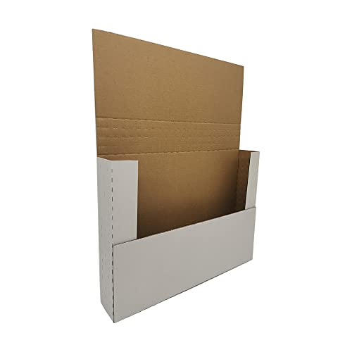 50 Pack 11.125x8.625x2'' Easy-Fold Corrugated Mailers, Height adjustable Small Shipping Boxes for Packaging Mailing comic books magazine, white (W1182E50)