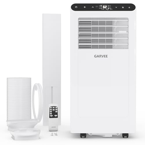 Garvee 8000 BTUs Portable Air Conditioner,Up to 350 Sq.Ft. Remote Control 48dB Portable AC Unit, Dehumidifier, Fan, Sleep, 24H Timer&Installation Kit, DOE Certified, Ceer 6.2, White+Black Panel