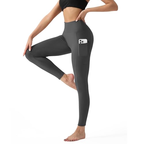YUDSUD High Waisted Leggings for Women with Pockets - Tummy Control Yoga Pants for Workout Running Athletic No See Through Dark Grey