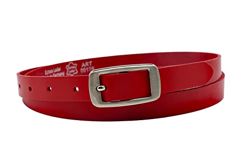 NK Belt GmbH Damen Ledergürtel aus Rindsleder, Made in Germany, Anzug Jeans Gürtel 2cm schmal #SD-08A (Rot, 85cm Gesamtlänge 100cm) Cover