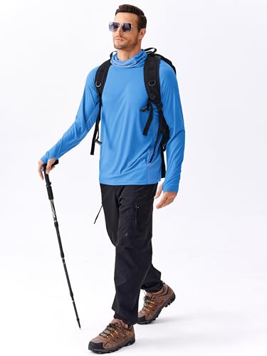 Image of PINSPARK Men's Sun Protection Hoodie with Mask UPF 50+ UV Long Sleeve Shirt Men Rash Guard Performance Fishing Hiking Shirt