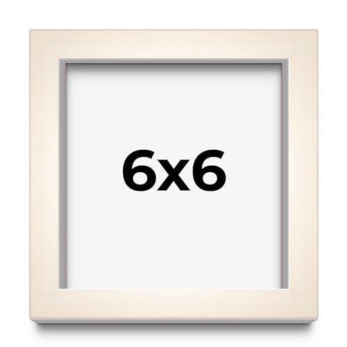 6x6 Shadow Box White Wash Display Frame Solid Wooden with White Acid-Free Backing UV Acrylic & Hanging Hardware | with 3/4