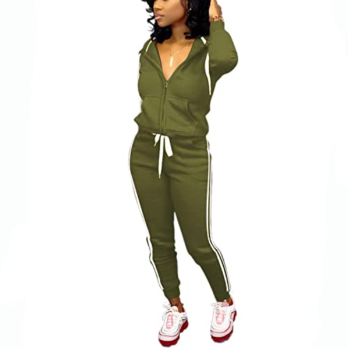 Topsrani Womens Two Piece Outfits Casual Sweatsuits Solid Tracksuit Jogging Sweat Suits Matching Jogger Hoodie Pants Set Workout Zip Army Green Xxl #TOP1