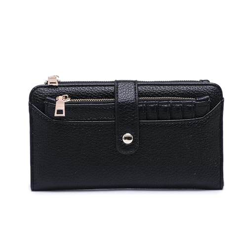 JEN & CO. Women's Wallet Clutch Credit Card Holder With Zip Change Pocket Vegan Leather Midnight Black