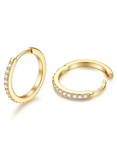 Créoles en argent sterling 925 avec oxyde de zirconium et plaquage or 14 carats