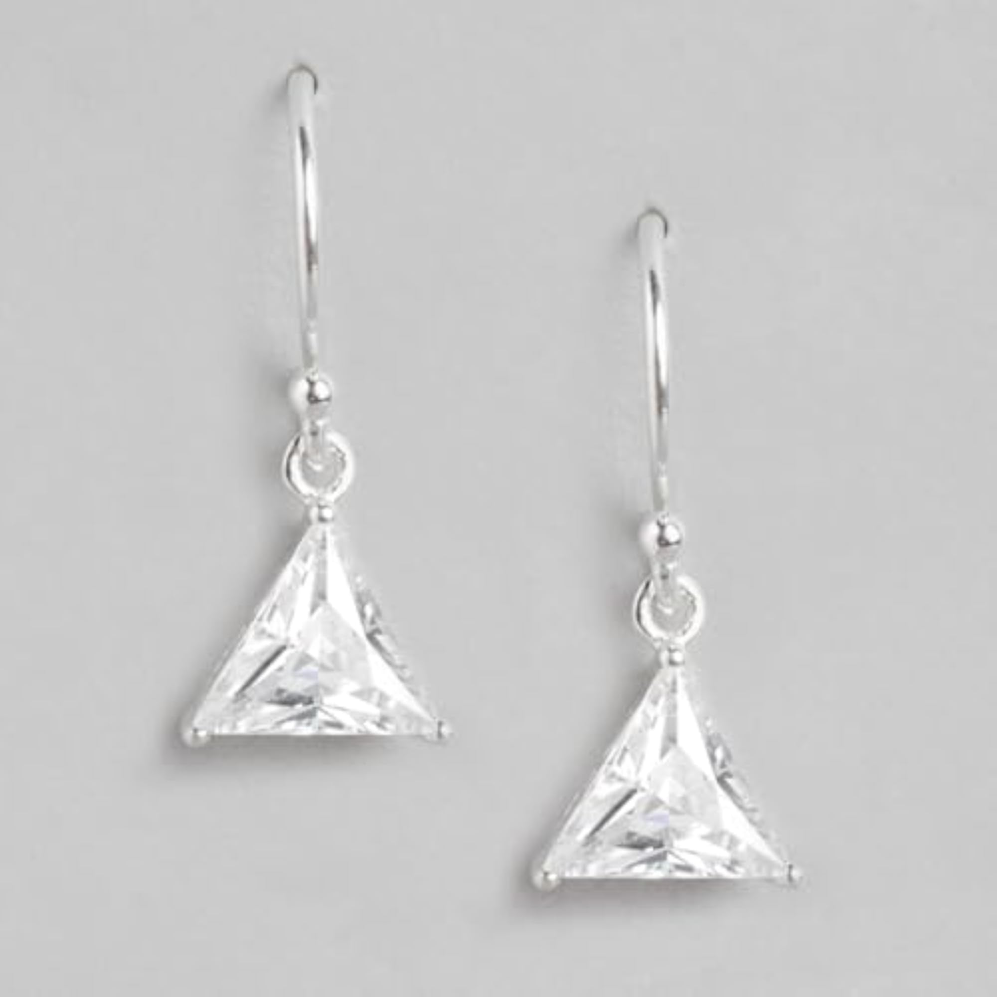 925 Silver CZ Rhodium Triangular Dangler Earrings with Hallmark