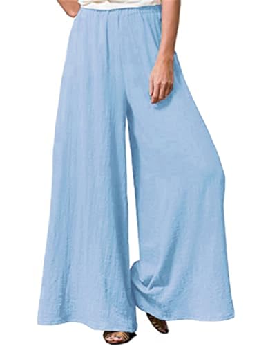 Hisanny Women Plus Size Linen Pants Wide Leg Palazzo Trousers Light Blue 2X