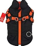  Puppia Mountaineer II Weste mit Geschirr Hundemantel schwarz orange - Gr. M