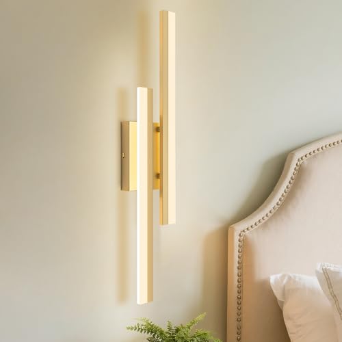 Image of LED Wall Sconce Gold Modern Remote Wall Light Fixtures for Living Room, Dimmable LED Vanity Light Indoor Remote Wall Sconce for Bedside Bedroom Bathroom Dining Room, L23.6inch 1 Pack
