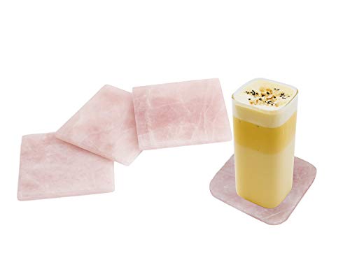 Flash Sale Buy 1 get 1 AMOYSTONE 4Pcs Square Rose Quartz Coasters Cup Mat Gemstone Geode Decor Slices Beverage Coasters for Drinks Gift with Rubber Bumper 3.5"