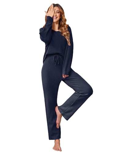Ekouaer Women's Waffle Knit Pajama Sets Comfy Long...