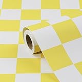 Amiya Checkered Wallpaper Peel and Stick Lemon Yellow Mosaic Checkerboard Contact Paper 17.3”X120”Modern Self Adhesive Vinyl Removable Wall Paper for Shelf Liner, Bedroom,Cabinets,Living Room
