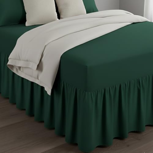 Bronwen Mathew Fitted Valance Sheet Extra Deep Bed Skirt King Valance Sheets Soft Brushed Microfiber Easy Care Non Iron (King, Bottle Green)
