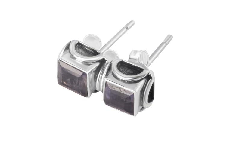 Puces d'oreilles en iolite naturelle et argent 925 de prestige