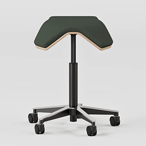 Image of Branch Saddle Chair, Ergonomic Rolling Stool | Birch Plywood Frame and Recycled Seat Fabric, Height Adjustable Saddle Seat for Active Sitting and Better Posture, Forest