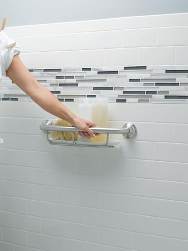 Moen Home Care Bathroom Safety 16 Inch Handicap Grab Bar for Bathtub and Shower with Storage Shelf, Elderly Assistance Product, Brushed Nickel, R2356DBN