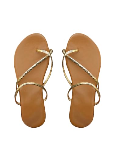 SweatyRocks Women's Open Toe Strappy Flat Sandals Dressy Comfortable Crisscross Straps Going Out Slippers