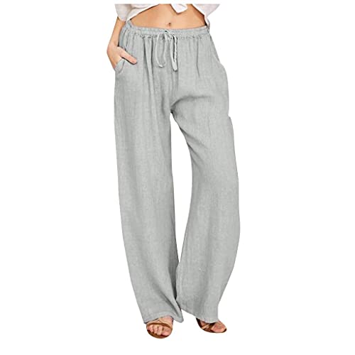 Pantalon en lin femme jambe large et taille haute à cordon
