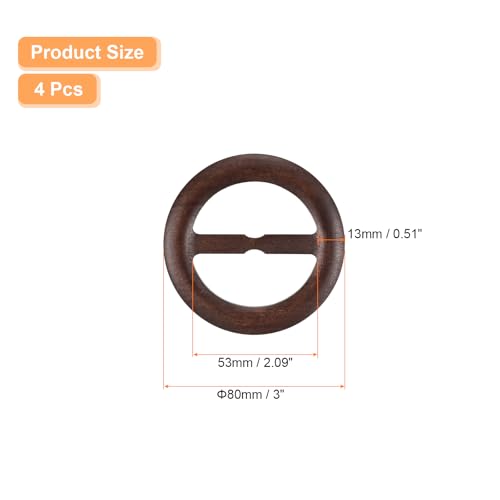 Image of uxcell 4 Pcs T-Shirt Clips, 80mm Wood Scarf Ring Clip Round Tie Circle Clip Buckle Fashion Clothes Corner Knotted Button for Women's Silk Clothing Decoration, Dark Brown