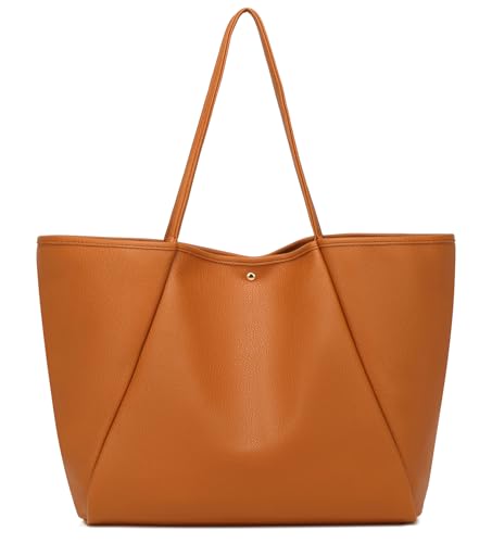 Image of Dreubea Large Leather Tote Bag for Women - Big Work Bag, Spacious Minimalist Handbag, Tote Handbag for Office
