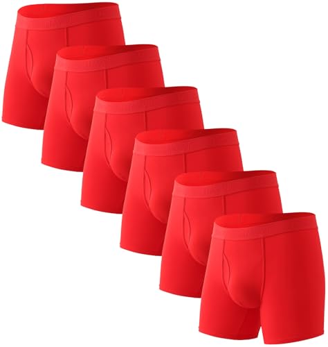 HAVVIS Mens Performance Underwear Boxer Briefs Soft Comfortable Bamboo Viscose Underwear for Men Multipack (L Boxer Briefs : C04-6 Pack - Red)