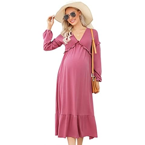 Vestido de maternidad KOJOOIN con cuello en V y volantes Cover