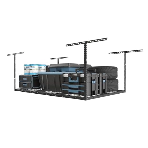 FLEXIMOUNTS 4x6 Heavy Duty Overhead Garage Adjustable Ceiling Storage Rack, 72" Length x 48" Width x 40" Height (Black)