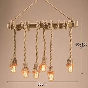 Image of Hemp Rope Bamboo 6 Light Vintage Hanging Lamp Pendant Light Without Bulb, E27 Holder, Jute Color