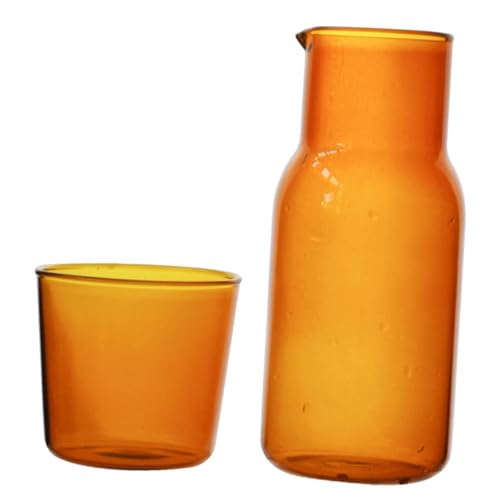 DIYEAH 500ml Amber Glass Water Carafe and Household Glass Cup Set Heat-Resistant Desktop Water Accessories for Tea Coffee Milk Drinking