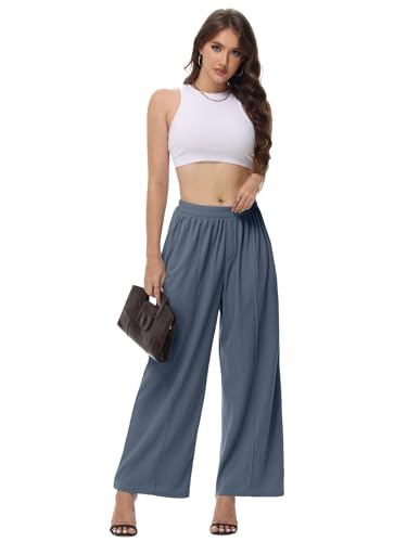 SeSe Code Womens Wide Leg Trousers Pants Waffle Knit Lounge Palazzo Pant High Waisted Casual Slacks with Pockets4