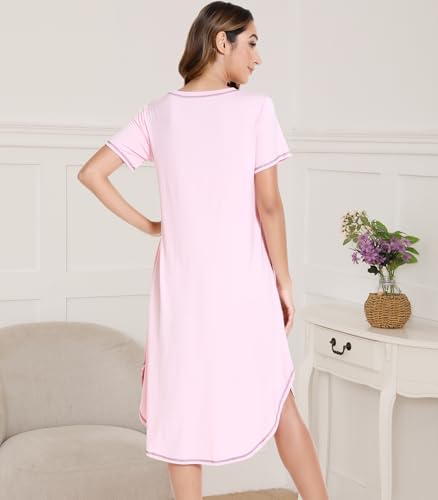 Image of NACHILA Women's Nightgowns-Viscose Made from Bamboo,Short Sleeve Sleepshirts Crew Neck Nightshirt Soft Sleep Dress