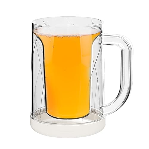 Tazas de cerveza para congelador, taza de hielo transparente con asa, taza de café congelable de doble capa, enfriador de bebidas de PET de alimenticio, taza de para refrigerador, bebidas
