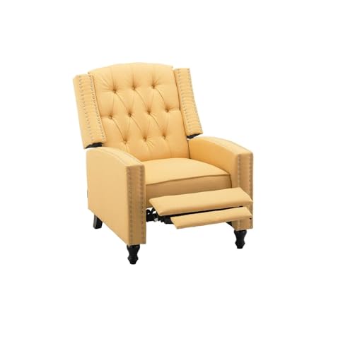 Image of Altrobene Fabric Push Back Recliner Chair Mid Century Tufted Single Comfy Reading Sofa Chair for Living Room/Bedroom/Home Theatre, Yellow