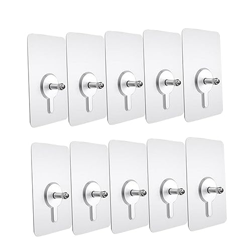 Image of Housoutil 10 Pack Non-Trace Hook Wall Sticker Picture Hanging Kit 8mm Screw Hooks Easy to Use for Hardwall Drywall (5.7x5.7cm)