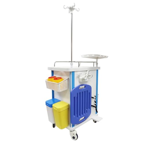 Yokoma Mobile Anesthesia Cart Medical Emergency Crash Cart Medication ABS Storage Trolley Movable Vehicle Cabinet with Oxygen Cylinder Bracket Plastic Basket for Hospitals and Clinics - Thumbnail 3