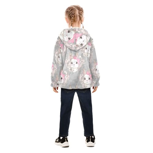 OTVEE Cute Bunny Wreath Rabbit Kids Hoodie Jacket Fall Spring Full Zip Warm Outwear Coat4