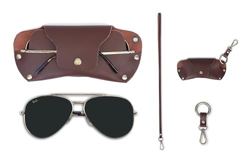 Image of Sunglasses Cases Leather Eyeglass Pouch with Lanyard Portable Soft Eye Glass Case Sunglass Storage Box