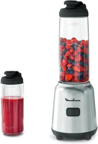 Moulinex Mix & Move Mini Batidora, 2 Botellas Tritan Premium, Diseño Compacto ahorrador de espacio, Cuchillas...