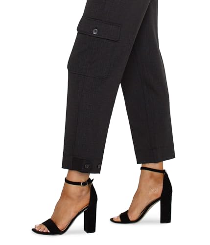 Liverpool Women's Utility Crop with Tab Hem Mid Rise Cosshatch Printed Knit in Black Crosshatch3