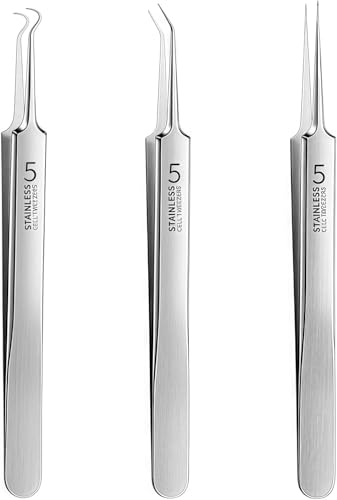 3 pinzas profesionales plateadas para eliminar puntos negros, pinzas profesionales para eliminar puntos negros faciales, kit de extracción de acné, herramienta de extracción de espinillas con caja de