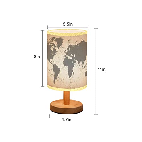 Lopyeijfg Minimalist Bedside Table Lamp Grunge World Map Old World Map Wood Nightstand Lamp Bedside Desk Lamp Wood Base Flaxen Fabric Shade For Bedroom Living Room #TOP2