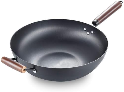 Wok de acero pre-sazonado con mango de madera 34cm miniatura 1