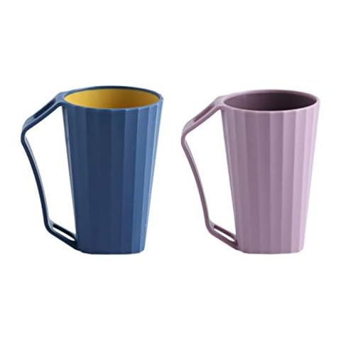 HEALLILY 2 Stücke Bad Tasse Zahnputzbecher Wiederverwendbare Trinkwasser Tasse mit Griff für Reise Paar (Dunkelblau Rosa) Cover